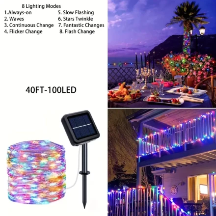 Solar-Powered LED String Lights for Outdoor Decor - 12.19/32.0meter, 100/300 LEDs with 8 Modes,, Perfect for Patio, Tree, Balcony, Gazebo & Autumn Festival Parties