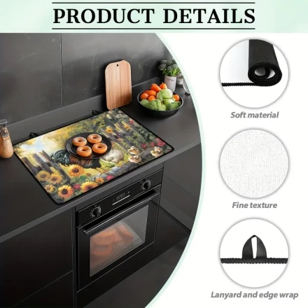 1 Pack Large Electric Stovetop Rubber Mat with Rooster Pattern, Non-Slip Heat-Resistant Kitchen Trivet, Home Cooking Decorative Pad