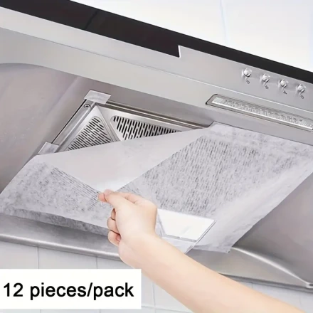 12pcs Disposable Kitchen Range Hood Oil Absorption Filters, High-Efficiency Grease and Fume Trapping Paper for Ventilation Systems, Easy Installation, 12pcs per Pack