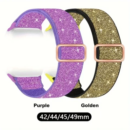 2 Packs Shiny Nylon Elastic Strap, Compatible With IWatch Strap 38mm 40 Mm 41 Mm 42 Mm 44 Mm 45 Mm 49 Mm For Ladies And Girls, Adjustable Braided Single-loop Sports Bands, Suitable For IWatch Series 8 7 6 SE 5 4 3 2 1