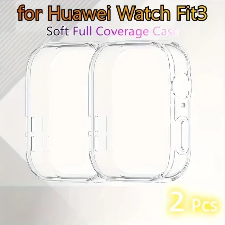2pcs Ultra-Soft Silicone Full Coverage Case for Huawei Watch Fit 3 - Waterproof, Scratch-Resistant Transparent Protective Cover