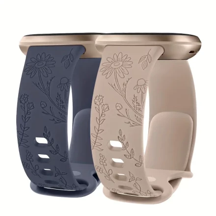 2pcs Floral Engraved TPU Bands for Fitbit Sense 2/Versa 4/3 - Elegant Resin Straps with Secure Buckle Closure