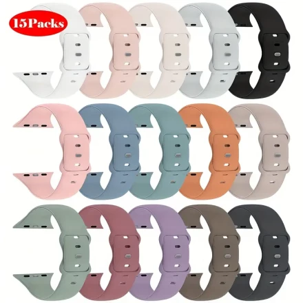 15pcs Sport Bands for iWatch Band 38mm 40mm 41mm 42mm 44mm 45mm 46mm, Soft Silicone Waterproof Strap for iWatch Series Ultra 10 9 8 7 6 5 4 3 2 1 SE Women Men