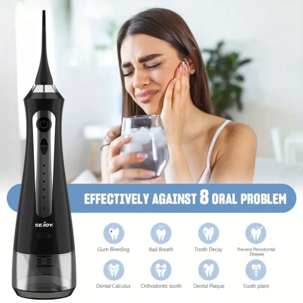 Sejoy Cordless Water Flosser - 230ml Large Tank, 8 Tips, 5 Modes, USB Rechargeable, & Portable - High-Capacity Mouth Rinser for Enhanced Oral Hygiene | Sleek Design, Ideal Valentine's Day Gift, Oral Hygiene Tool | Intuitive Control Design | Highcapacity T