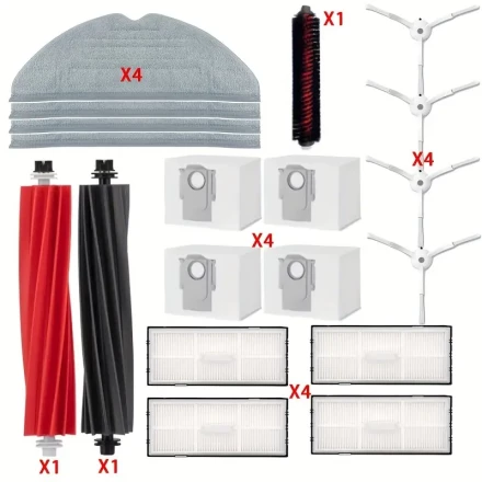 Roborock G20/S8 Series Accessory Kit: Reusable White Main & Side Brushes, Mop Pad, HEPA Filter, Dust Bag - High-Speed Self-Cleaning Compatible