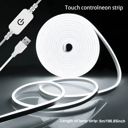 [Energyefficient Led] Flexible USB-Powered LED Neon Strip Lights - 1m/3m/5m, Energy-Saving with Touch Control, Portable for Home Decor, Reading, Mirror Lighting, TV Backdrop & Atmosphere, Tv Backdrop Lighting|USB Powered Strip|Lower Power Consumption