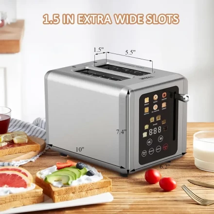 SENBOWE 2-Slice Stainless Steel Digital Toaster with Appointment Timing & Self Program, Interactive Control, 220-240V EU Standard Plug, Under 750W, 6 Toasting Levels & 4 Functions - Bagel, Defrost, Cancel & Reheat