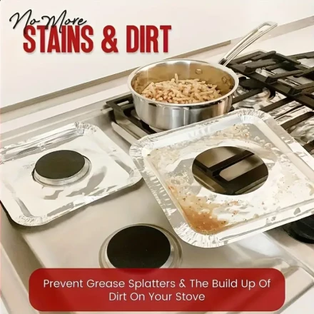 10-Pack 21.59cm Square Disposable Aluminum Gas Stove Burner Covers, Heat-Resistant Stove Top Protectors, Thick Kitchen Burner Lining for Grease Splatter & Dirt Build-Up Prevention