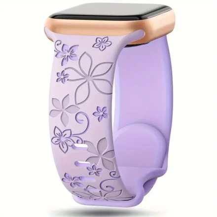 Silicone Floral Engraved Bands Cute Two-Tone Flower Soft Sport Strap For IWatch Ultra/Series 9/8/7/6/5/4/3/2/SE, 38/40/41mm, 42/44/45/49mm