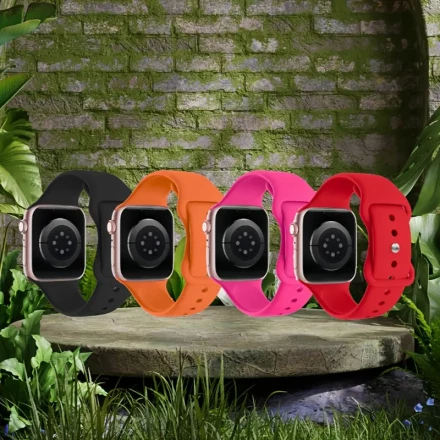 4-Pack Silicone Wristbands for Apple Watch, Compatible with Series 9/8/7/6/5/4/3/2/1/SE/Ultra/Ultra2, Soft Water-Resistant Sports Watch Accessories, Push-Button Clasp, No Battery Required