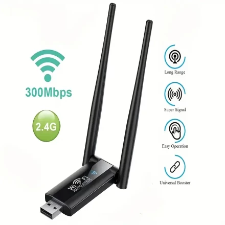 1pc 300Mbps 2.4G USB Wireless WiFi Repeater, Easy Setup Network Adapter with Long Range, Super Signal, Universal Compatibility for PC, Laptop, Smartphone, Tablet, and TV - No Battery Required