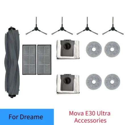 1 Set Dreame Mova E30 Ultra Vacuum Accessories Kit - Tricut Roller Brushes, HEPA Filter, Mop Cloth, and Dust Bag - Non-Electric, Battery-Free Vacuum Parts Set
