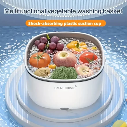 Portable SMAT HOME Fruit and Vegetable Washer, Automatic Purifier with Drain Basket, ABS Material, Battery Operated, with ≤36V Operating Voltage, for Home Use