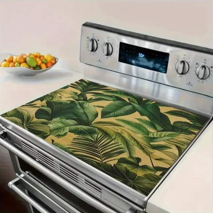 Elegant Green Leaf Pattern Rubber Countertop Protector - Waterproof, Easy to Clean, Ideal for Stove, Washing Machine, Dryer & Ironing Board, Kitchen Decor Essentials|Leaf Motif Decor|Durable Countertop Cover, Countertop Protector