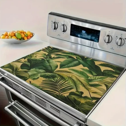 Elegant Green Leaf Pattern Rubber Countertop Protector - Waterproof, Easy to Clean, Ideal for Stove, Washing Machine, Dryer & Ironing Board, Kitchen Decor Essentials|Leaf Motif Decor|Durable Countertop Cover, Countertop Protector