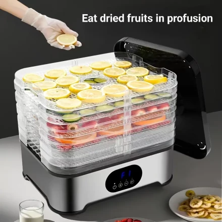 A Food Dehydrator, Electric Food Preserver, Home Nut Dryer with a Digital Timer And Temperature Control, Featuring an LED Display. It Is Suitable for Dehydrating Fruits, Flower Teas, Dog Treats, Herbs, Fish, Snacks, And Meats, Offering Strong Drying Capab