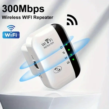 300Mbps WiFi Extender, 5000sqft Coverage, 50 Devices Capacity, 2.4GHz Single Band, Internal Antenna, Ethernet Port, Easy One-Click Setup, Compatible with Alexa, European Standard Plug, RouterOS, AC Power Supply 175V-265V