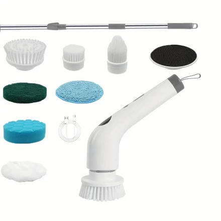 Electric Rotating Cleaning Brush, Cordless Electric Tub And Tile Cleaner, Shower Cleaning Brush with LED Display, 2-Speed Settings, 7 Interchangeable Cleaning Heads, Bathroom Cleaning Brush with Adjustable And Detachable Long Handle.