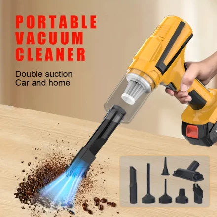 Portable Mini Handheld Vacuum Cleaner with Large Suction, Cordless USB Rechargeable, Dual Power Lithium Battery, Ergonomic Design, Includes Crevice Tool & Upholstery Attachments, Ideal for Car, Home, and Office Cleaning, Car Vacuum Cleaner