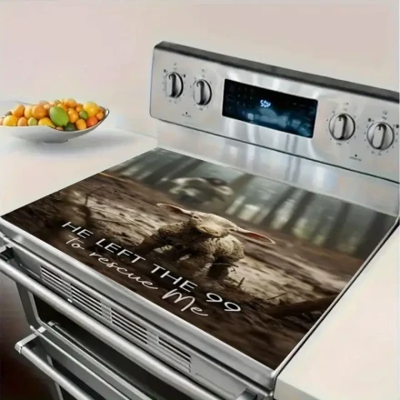 An Inspirational Animal Gas Stove Protector Pad - Heat-Resistant And Scratch-Proof, Featuring a Touching Rabbit Rescue Design, Easy to Clean, Bringing Warmth And Inspiration to Your Kitchen.