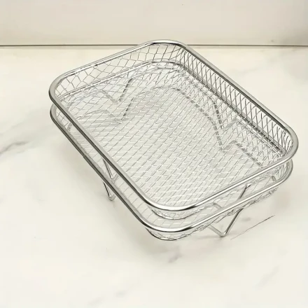 Stainless Steel Air Fryer Accessories, Multifunctional Rectangular Rack, Stackable Microwave Stand, Food Contact Safe Kitchen Tool, Compatible with Most Air Fryers, Convenient for Cooking