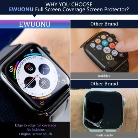 3-Pack Carbon Fiber Style Anti-Scratch Screen Protector for Apple Watch Series 9/8/7/SE, Full Coverage Tempered Glass, Black Frame, 9H Hardness, Fingerprint & Bubble Resistant, Fits 41mm/45mm Models