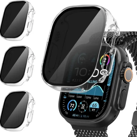 3pcs Privacy Screen Protector Case for Apple Watch 41mm/45mm, [Anti-Peeping] Ultra-Thin Tempered Glass Case Cover for iWatch Series 9/ iWatch Series 8/ iWatch Series 7 41mm/45mm