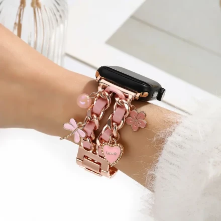 1pc Women'S Dragonfly Plum Alloy Watch Strap, Stainless Steel, Not Water Resistant, Deployant Clasp, Without Battery, for Apple Watch Ultra/SE/8/7/6/5/4/3/2/1, 38/40/41/42/44/45/49mm