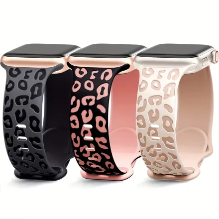 3-Pack Leopard & Cheetah Print Silicone Bands, Water-Resistant Sport Straps, Compatible with Apple Watch 40/41/38/45/44/42/49mm, for iWatch Series 9 Ultra/Ultra 2/SE/8/7/6/5/4/3/2/1/S10, Unisex