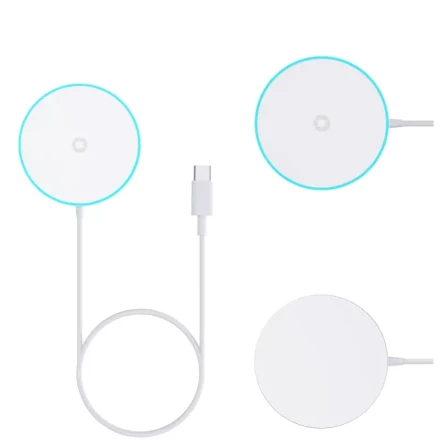 HYDGYC Magnetic Wireless Charger with Blue Light, USB Type-C Connector, Compatible with iPhone 12/13/14/15/16 Series, AirPods 2/3/Pro, Universal Charging, Portable for Travel, Gift-Compatible with Magnetic Phone Cases