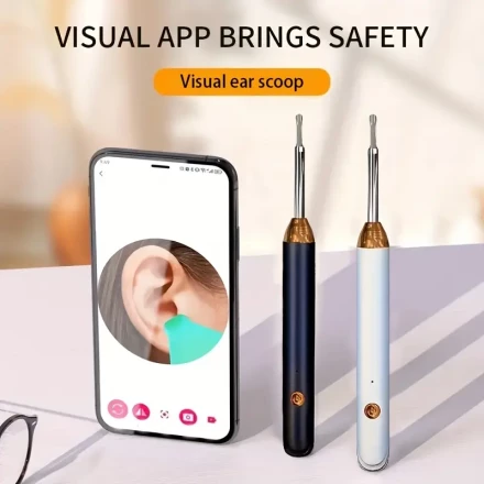 1pc Smart Ear Cleaner with Camera, USB Rechargeable Earwax Removal Tool, 8 Interchangeable Metal Picks, 4 Silicone Spoons, 36V Max, Polymer Battery, for Home Ear Care