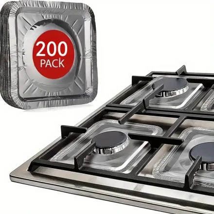 200pcs Disposable Aluminum Gas Stove Burner Covers, 8.5-Inch Square Heat-Resistant, Thick Protector for Kitchen Stovetop - Essential Cooking Accessories, Stove Top Protectors