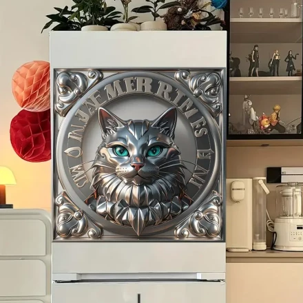 1pc 3D Cat Design Vinyl Magnetic Dishwasher Cover - Reusable, Power-Free, Ideal for Fridge, Washing Machine & Cabinet Decor, Animal Pattern Protective Cover, Durable PVC Material