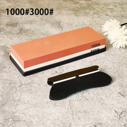 Dual-Sided Knife Sharpening Stone Kit - Kitchen Whetstone Sharpener with Textured and Smooth Surfaces, Ideal for Blade Grinding and Polishing, Includes Decorative Knife with Wooden Handle, Knife Sharpener