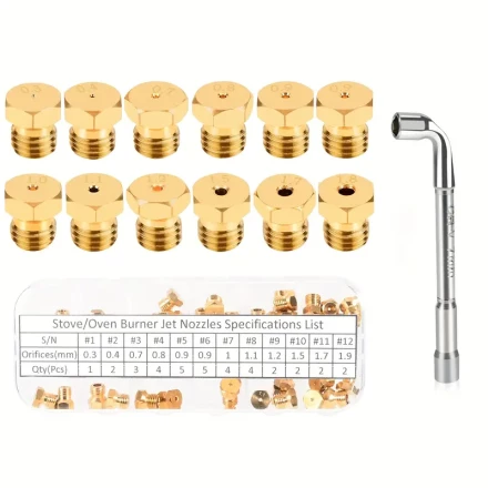 Set of Conversion Components for Stove Nozzle, Compatible with Propane, LPG, And Natural Gas Pipe Fittings, Featuring M6X0.75 Mm Gas Spray Tips in Sizes Ranging from 0.3 to 1.9 Mm, Including a 3.7 Mm Orifice Tool, Totaling 37pcs.