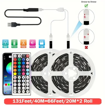 [Festive Glow] Versatile 1M-40m USB LED Strip Lights with 44-Key Remote & App Control - Dimmable, Color-Changing Ambient Lighting for Home Decor, Kitchen, Living Room, Dorms, Parties & TV Backlight - Ivory/Pink/White, Lights for Decoration