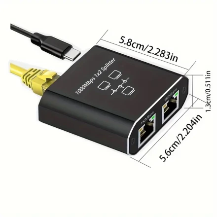 Network Distributor 2.54cm 2 High Speed 1000Mbps, Gigabit RJ45 Distributor with USB Power Cable, LAN Distributor 1x2 Network Distributor Suitable for Cat5/5e/6/7/8, 2 Devices Connected Simultaneously
