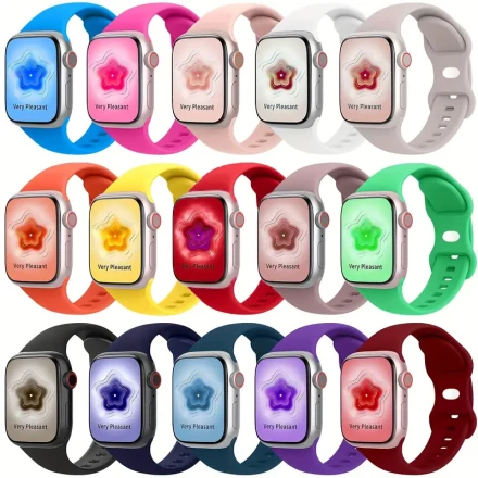 15pcs Soft Silicone Sport Bands for Apple Watch - Waterproof, Adjustable Straps with Stainless Steel Clasp, Fits Series 10/9/8 Ultra SE/7/6/5/4/3/2/1, Multiple Colors (Blue, Pink, Black, Yellow, Red, Green, Purple, Orange, Gray, White), Compatible with 38