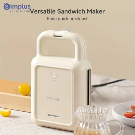 1pc Simplus 650W Double-Sided Quick Heating Sandwich Maker, Non-Stick Aluminum Breakfast Appliance, Versatile Cooking for Sandwiches, Eggs, Shrimp, Steak, Chicken, 220-240V European Plug, No Conversion Plug