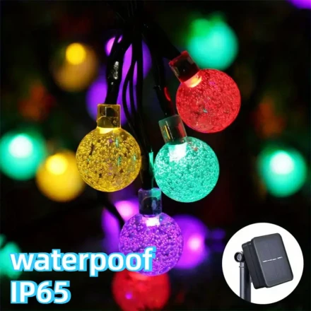 Solar-Powered LED Bubble Ball String Lights, Multi-Color Crystal Ball Fairy Lights for Garden, Patio, Yard, Party, Wedding Decoration, Solar Powered LED Lights with Nickel Battery, ≤36V, Non-Removable Photovoltaic Module, Christmas Outdoor Lighting