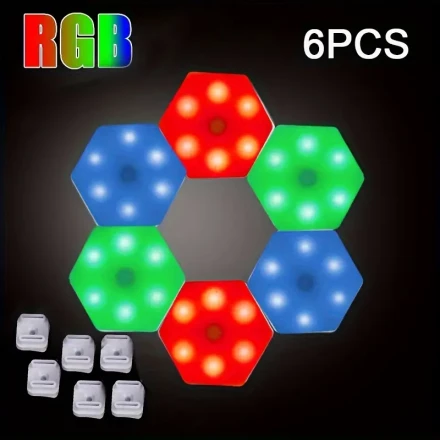 3/6pcs RGB LED Hexagonal Wall Lights, Touch-Controlled & Easy Installation, Battery-Powered for Game Room, Bedroom, Bar Decor - Versatile DIY Colorful Lighting