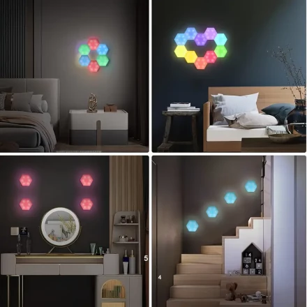 3/6pcs RGB LED Hexagonal Wall Lights, Touch-Controlled & Easy Installation, Battery-Powered for Game Room, Bedroom, Bar Decor - Versatile DIY Colorful Lighting