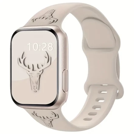 1pc Silicone Christmas Reindeer Design Watch Band, Waterproof, Pop-Up Clasp, Compatible with Apple Watch Series 3/4/5/6/SE 38/40/41/42/44/45mm, Festive iWatch Strap - Watch Not Included
