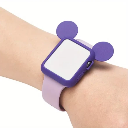 1pc Purple Mouse Ear Silicone Case for Apple Watch 42mm/46mm - Soft Protective Cover with White Square Faceplate, Strap Not Included, Apple Watch Case