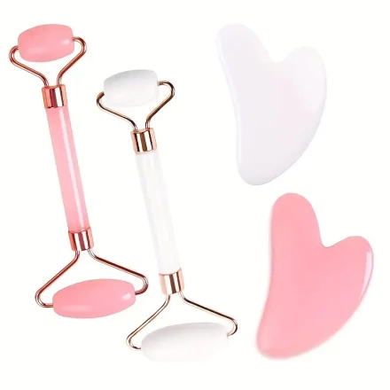 2pcs Facial Massage Roller and Gua Sha Tool Set - Dual Head & Heart-Shaped Scrapers, Portable Manual Face & Body Massagers, ABS, Uncharged, Battery-Free, for Skincare & Relaxation, Suitable for All
