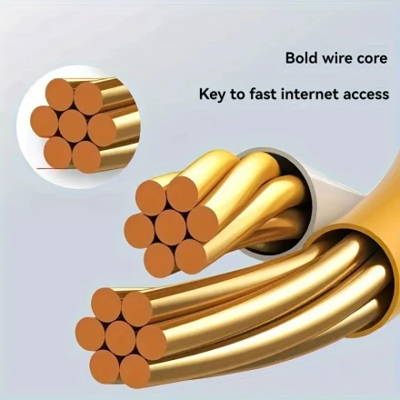 1pc, Yellow Cat6 Ethernet Cable, 1000Mbps, 6Gigabit, Gold Plated RJ45 Connectors, Fast and Stable Data Transmission, for Surveillance, Gaming, Network Devices, 36V Max Voltage
