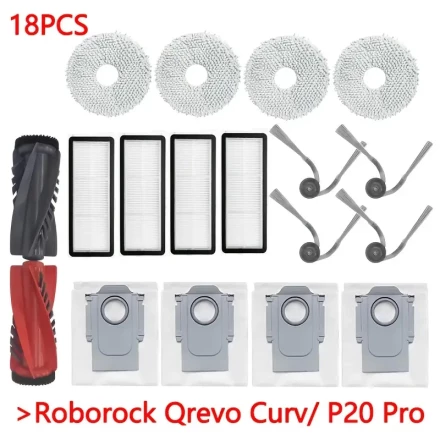 Compatible with Roborock Qrevo Curv/P20 Pro Sweeping Robot Accessories Main Roller Brush Dust Bag Filter Edge Brush Rag Vacuum Cleaner Replacement Parts