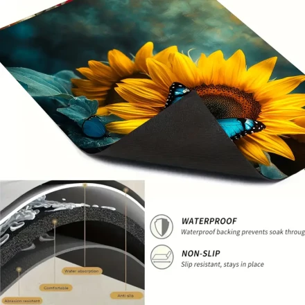 1pc, Blue Butterfly and Sunflower Art Stove Mat, Polyester Anti slip Stove and Desktop Protective Cover, Vibrant Kitchen Accessories, Home Decoration