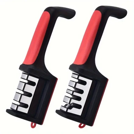 4-in-1 Knife Sharpener with Tungsten, Diamond & Ceramic Grits - Durable ABS Handle, Red - Perfect for All Blades