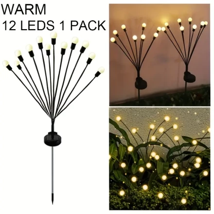 Solar-Powered Firefly Lights, 10/12 LED Warm Multicolor, Wind-Activated,, Nickel Battery Operated, Outdoor Decorative Lighting for Yard, Patio, Street Lamp, Lawn